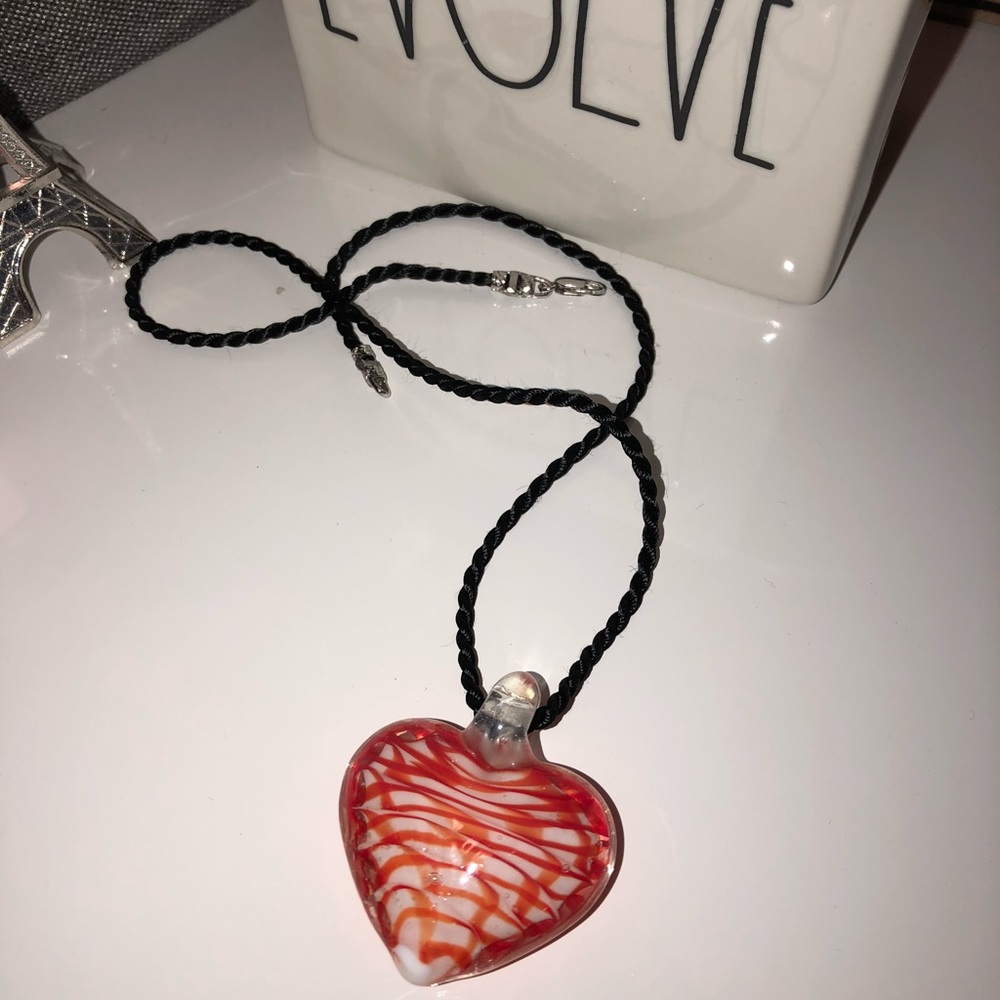 Glass ❤️ Heart Necklace with Black Rope Chain❤️❤️